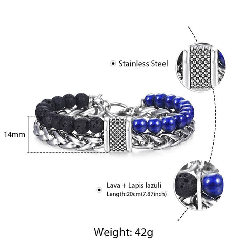 Image of Trendsmax Natural Map Stone Men's Beaded Bracelet for women Stainless Steel Bracelets Male Jewelry Tiger eye 8 9 10 inch DB33