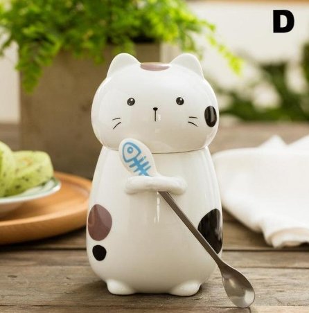 Image of Large Kitty Cat Ceramic Mug With Spoon - Alexecom.com