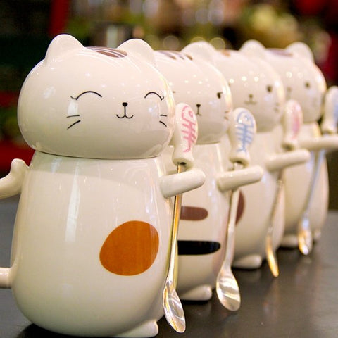 Image of Large Kitty Cat Ceramic Mug With Spoon - Alexecom.com