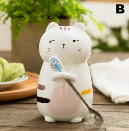 Image of Large Kitty Cat Ceramic Mug With Spoon - Alexecom.com