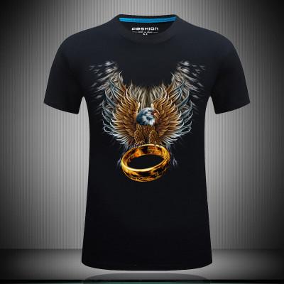 Image of Men's short sleeved 3D T-shirts pure cotton tide brand character printing collar loose plus fertilizer increase half sleeve shirt T EAGLE RING - Alexecom.com