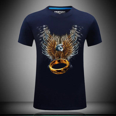 Image of Men's short sleeved 3D T-shirts pure cotton tide brand character printing collar loose plus fertilizer increase half sleeve shirt T EAGLE RING - Alexecom.com