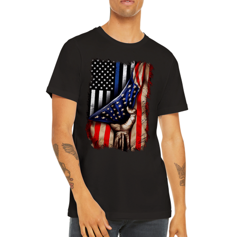 Image of Premium Unisex Crewneck T-shirt Tin Blue line flag in American flag