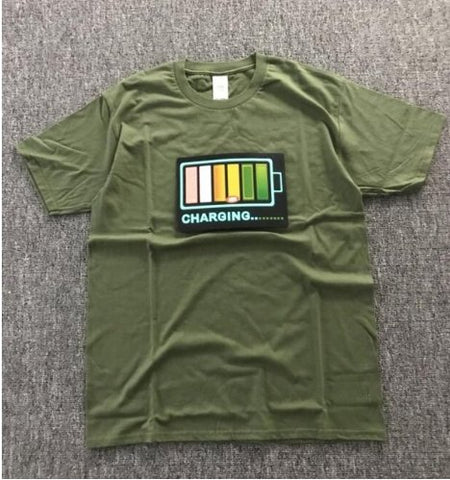 Image of Vibrating sound with the battery led voice control music luminous electric di T-shirt men and women couples luminous clothes cotton short sleeve - Alexecom.com