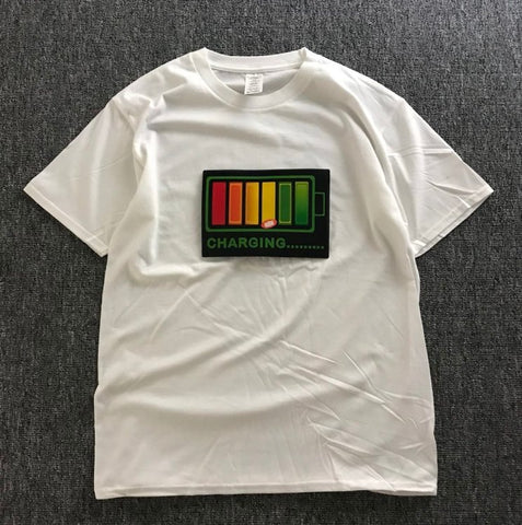 Image of Vibrating sound with the battery led voice control music luminous electric di T-shirt men and women couples luminous clothes cotton short sleeve - Alexecom.com