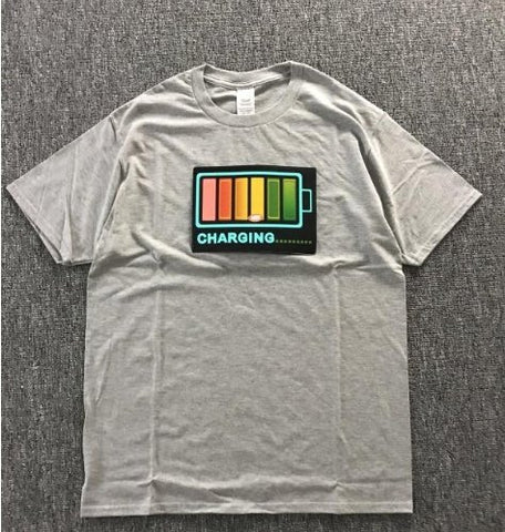 Image of Vibrating sound with the battery led voice control music luminous electric di T-shirt men and women couples luminous clothes cotton short sleeve - Alexecom.com