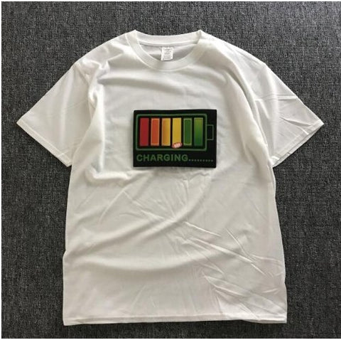 Image of Vibrating sound with the battery led voice control music luminous electric di T-shirt men and women couples luminous clothes cotton short sleeve - Alexecom.com
