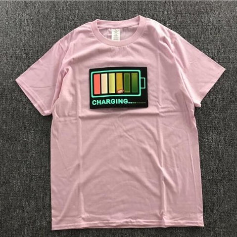 Image of Vibrating sound with the battery led voice control music luminous electric di T-shirt men and women couples luminous clothes cotton short sleeve - Alexecom.com