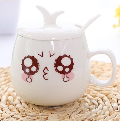 Image of XING KILO Creative cute cup with lid ceramic spoon large capacity milk cup coffee mug expression cup - Alexecom.com
