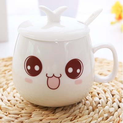 Image of XING KILO Creative cute cup with lid ceramic spoon large capacity milk cup coffee mug expression cup - Alexecom.com