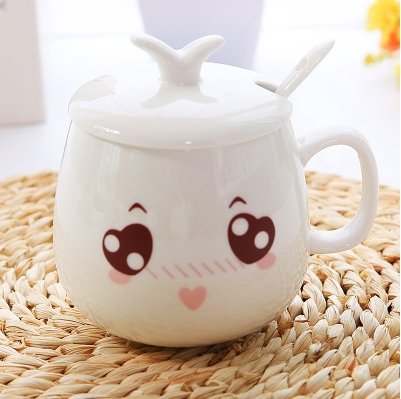 Image of XING KILO Creative cute cup with lid ceramic spoon large capacity milk cup coffee mug expression cup - Alexecom.com