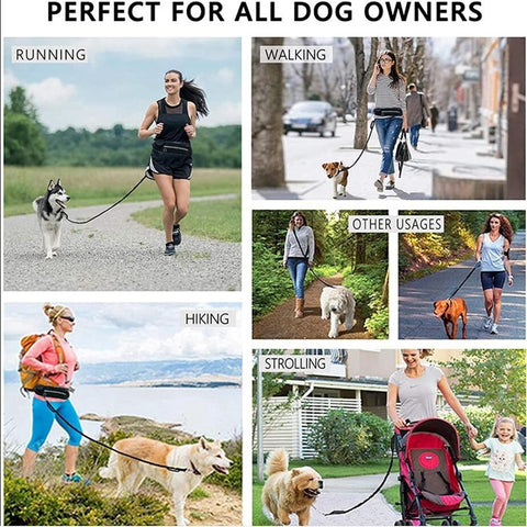 Image of Hands Free Dog Leash Pet Walking And Training Belt With Shock Absorbing Bungee Leash For Up To 180lbs Large Dogs Phone Pocket And Water Bottle Holder