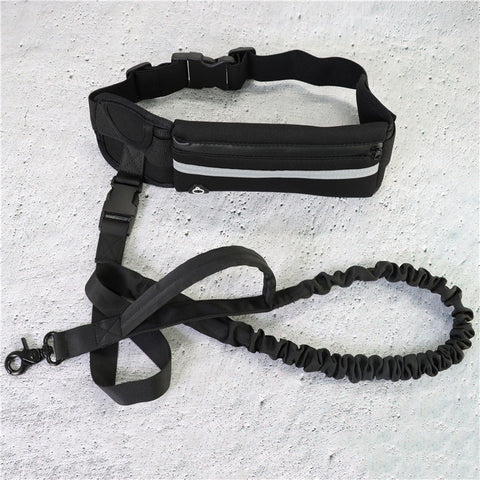 Image of Hands Free Dog Leash Pet Walking And Training Belt With Shock Absorbing Bungee Leash For Up To 180lbs Large Dogs Phone Pocket And Water Bottle Holder