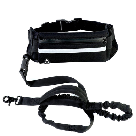 Image of Hands Free Dog Leash Pet Walking And Training Belt With Shock Absorbing Bungee Leash For Up To 180lbs Large Dogs Phone Pocket And Water Bottle Holder