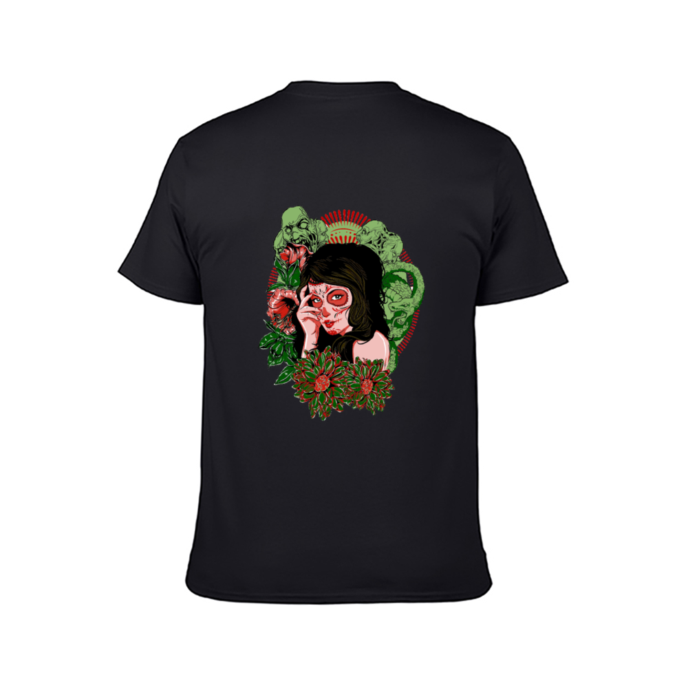 Scary Lady Front and Back Print T-Shirt, Adult Cotton Short Sleeve Tee