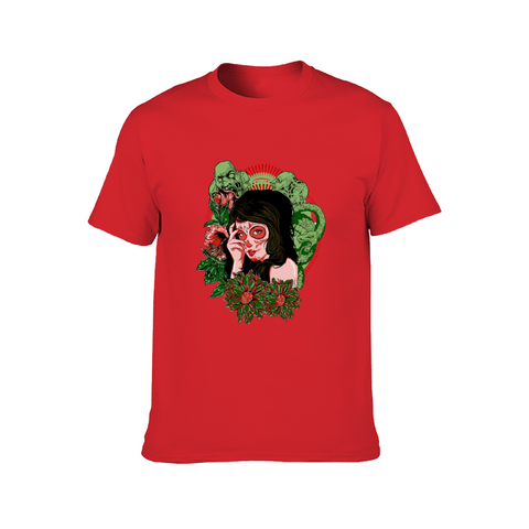 Image of Scary Lady Front and Back Print T-Shirt, Adult Cotton Short Sleeve Tee