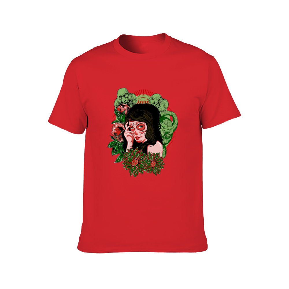 Scary Lady Front and Back Print T-Shirt, Adult Cotton Short Sleeve Tee