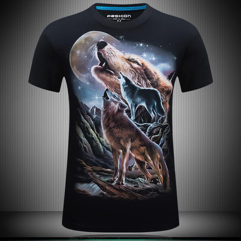 3D short-sleeved men's T-shirt stereo domineering personality round neck T-shirt has XL - mountain wolf - Alexecom.com