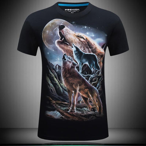 Image of 3D short-sleeved men's T-shirt stereo domineering personality round neck T-shirt has XL - mountain wolf - Alexecom.com