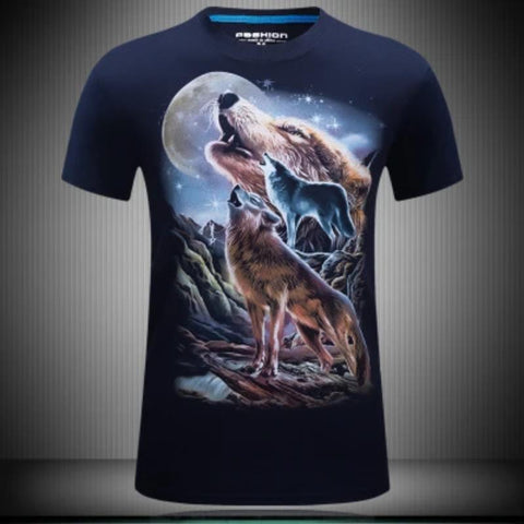 Image of 3D short-sleeved men's T-shirt stereo domineering personality round neck T-shirt has XL - mountain wolf - Alexecom.com