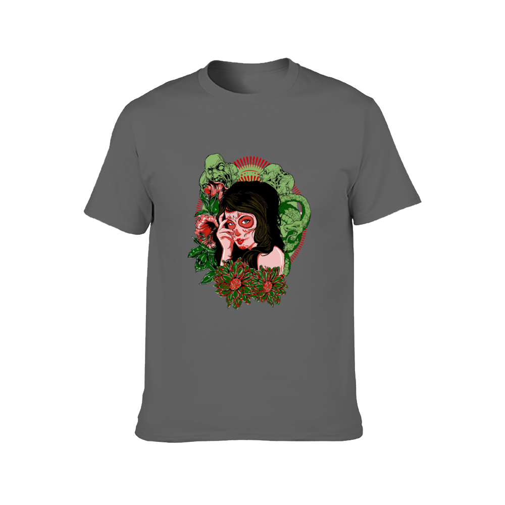 Scary Lady Front and Back Print T-Shirt, Adult Cotton Short Sleeve Tee