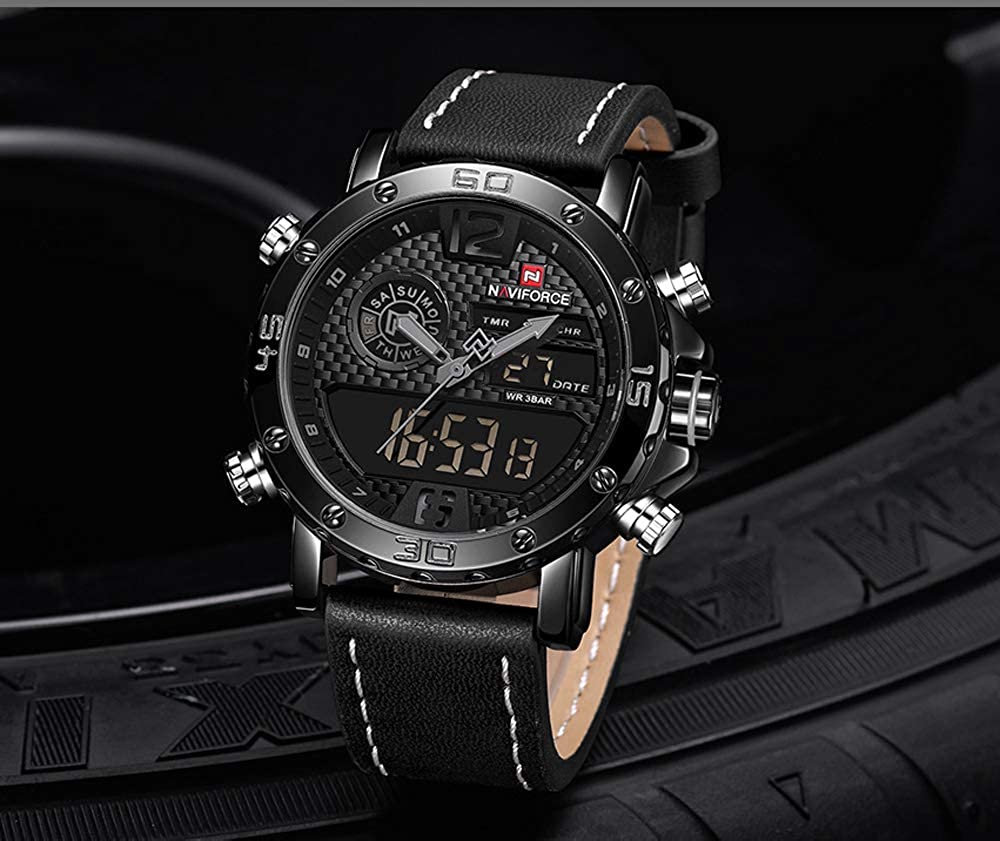 Men's Waterproof Sport Watches Leather Digital Analog  