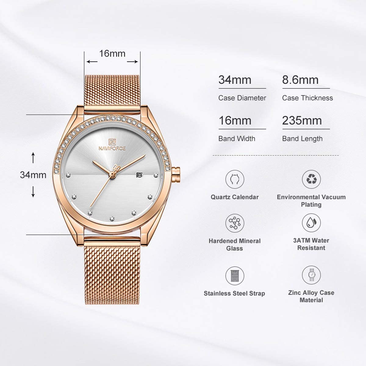 Analog Stainless Steel Watches for Women with Diamond  