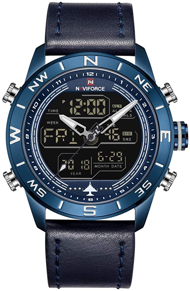 Men's Waterproof Sport Watches Leather Digital Analog  