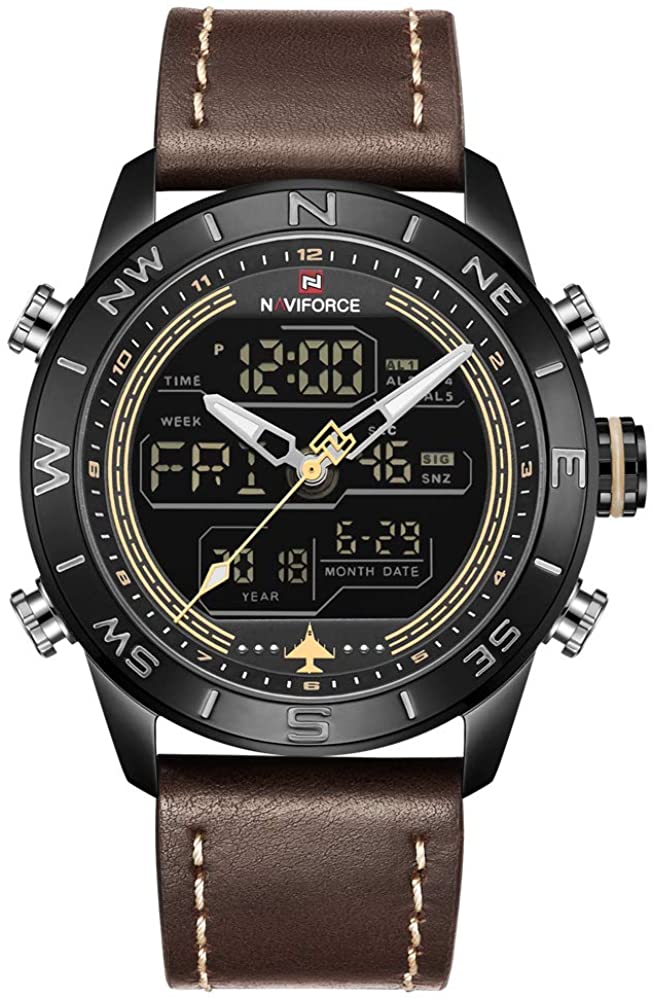 Men's Waterproof Sport Watches Leather Digital Analog  