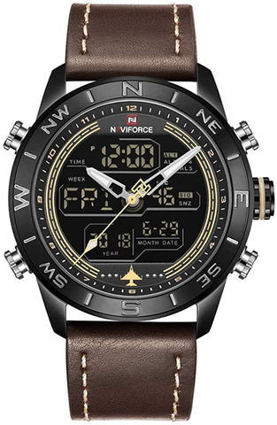 Image of Men's Waterproof Sport Watches Leather Digital Analog  