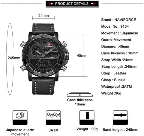 Image of Men's Waterproof Sport Watches Leather Digital Analog  