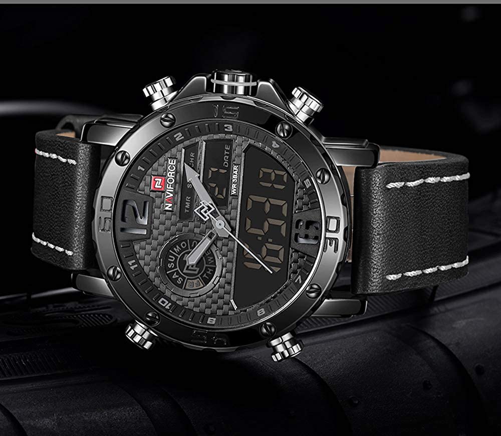 Men's Waterproof Sport Watches Leather Digital Analog  