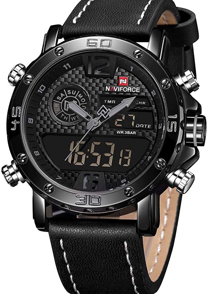 Men's Waterproof Sport Watches Leather Digital Analog  