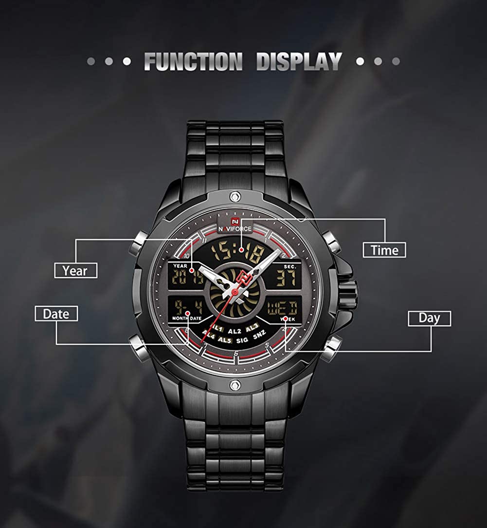 Men's Waterproof Analog Digital Watches with LED Backlight 