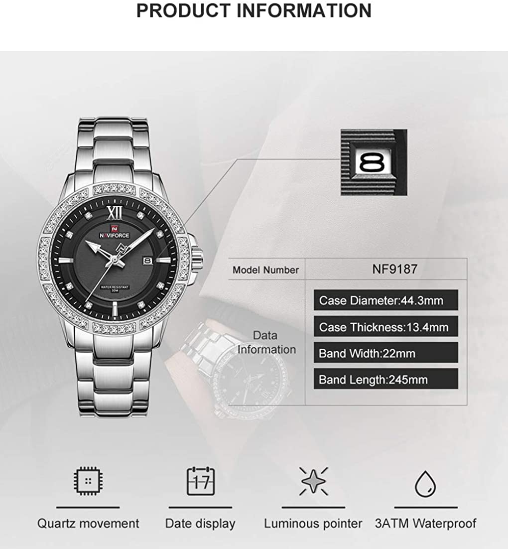 Men's Classic Diamond Watches Stainless Steel Waterproof  