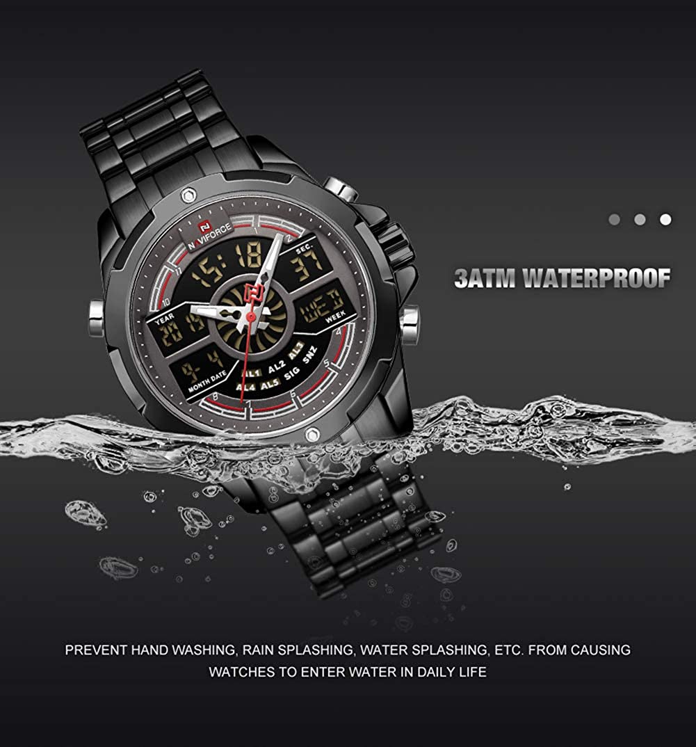 Men's Waterproof Analog Digital Watches with LED Backlight 