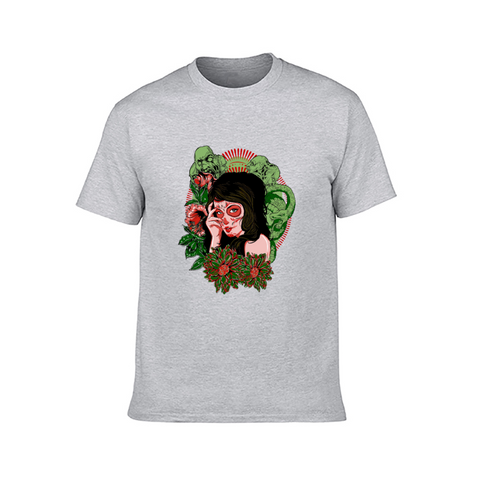 Image of Scary Lady Front and Back Print T-Shirt, Adult Cotton Short Sleeve Tee