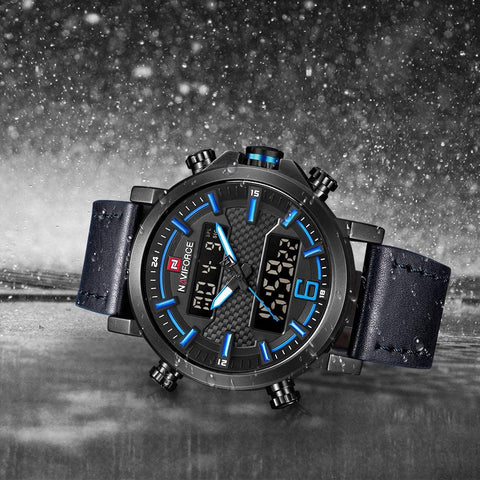 Image of Mens Digital Analog Watches Waterproof Sport Leather Band  