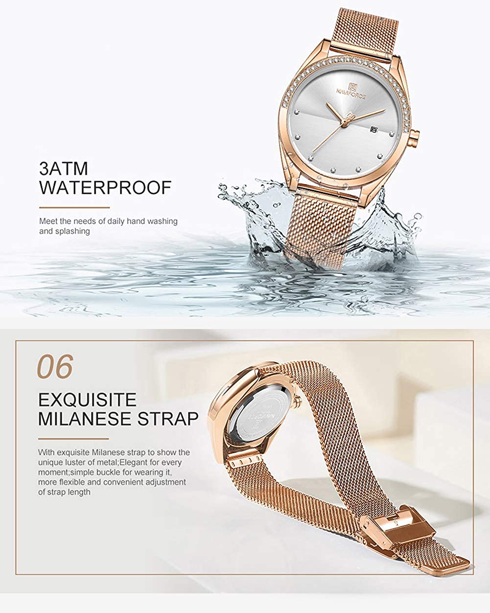 Analog Stainless Steel Watches for Women with Diamond  