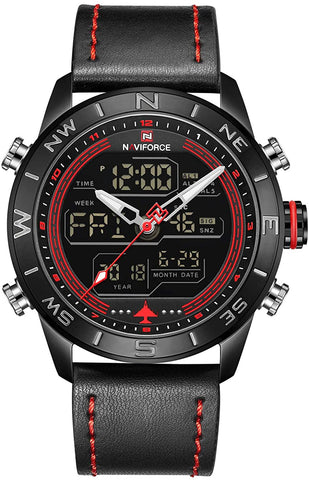 Image of Men's Waterproof Sport Watches Leather Digital Analog  