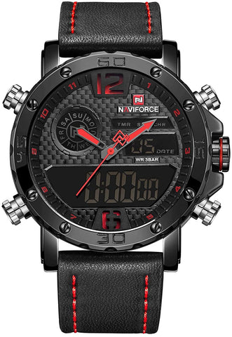 Image of Men's Waterproof Sport Watches Leather Digital Analog  