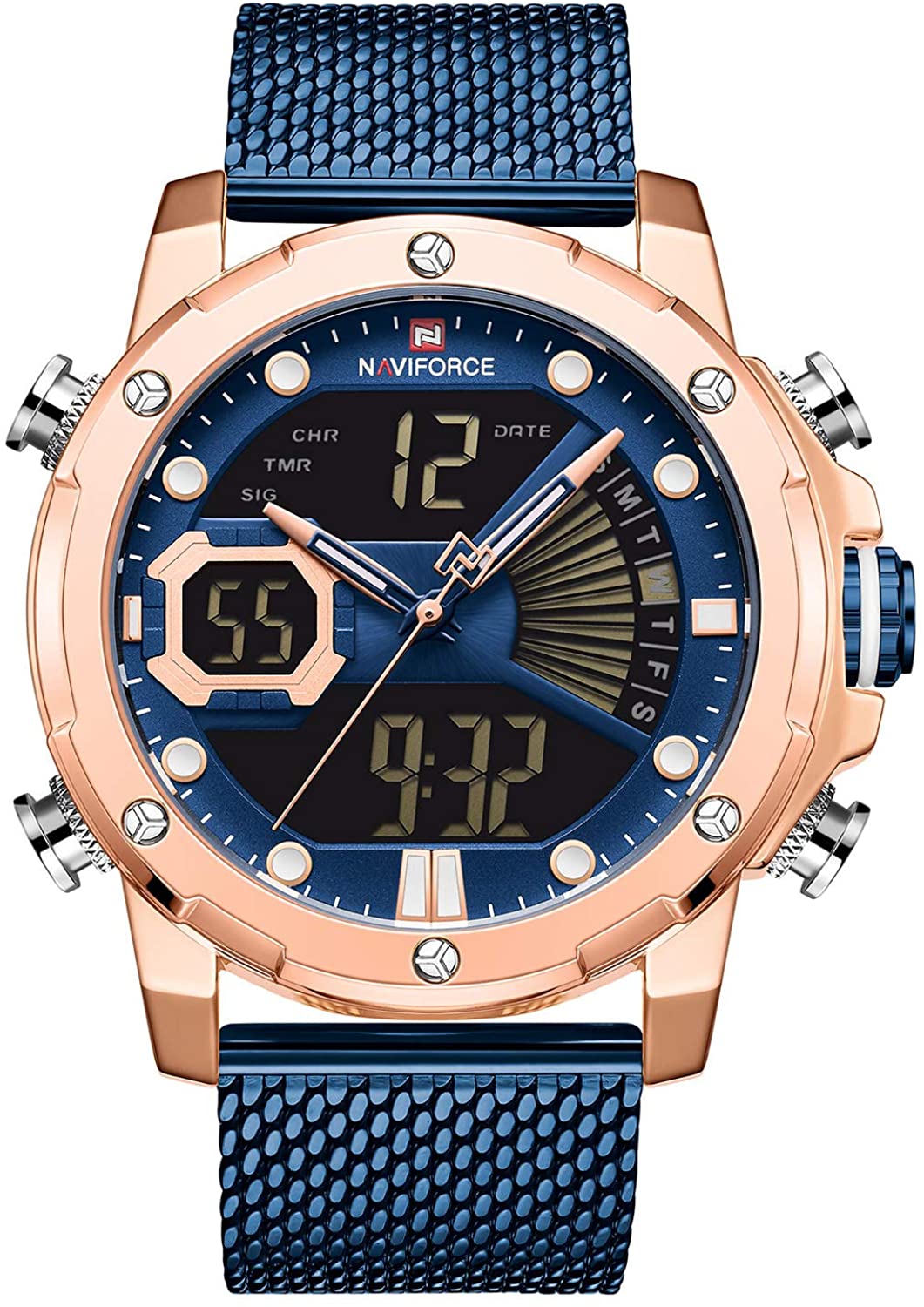 Mens Digital Watches Stainless Steel Mesh Band Sport Waterproof  