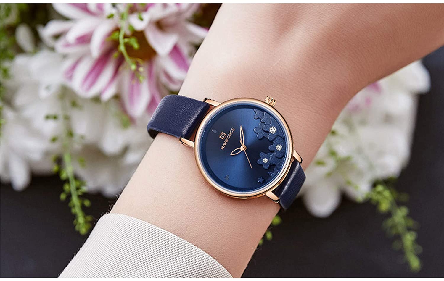 Analog Luxury Genuine Leather Watches for Women with Diamond Waterproof  