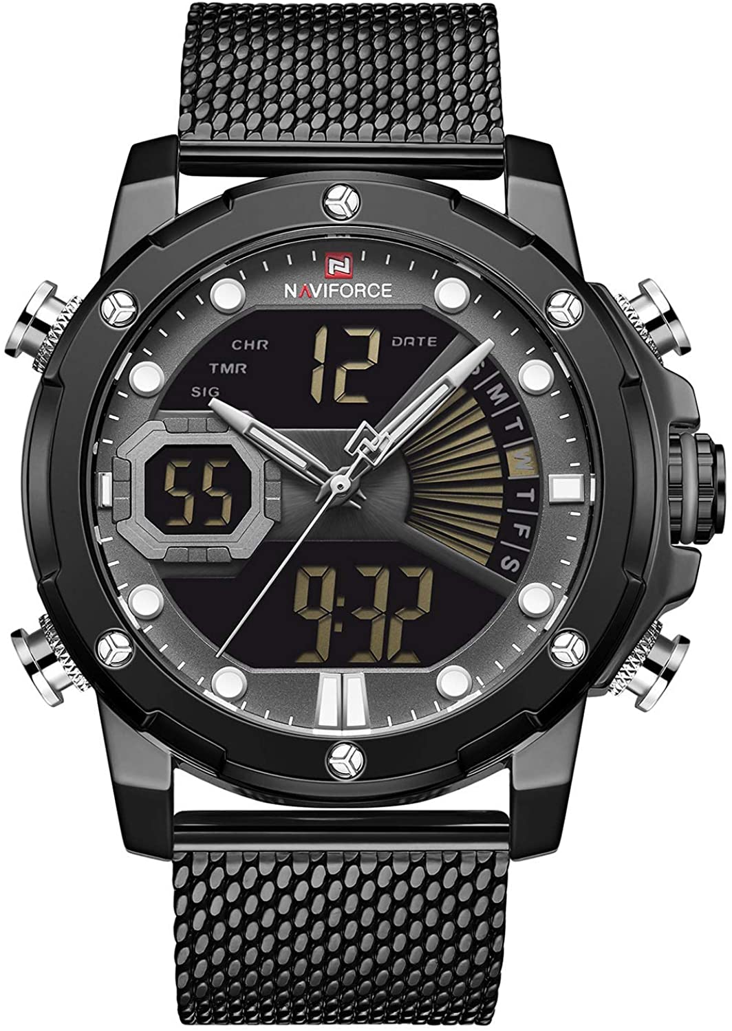 Mens Digital Watches Stainless Steel Mesh Band Sport Waterproof  