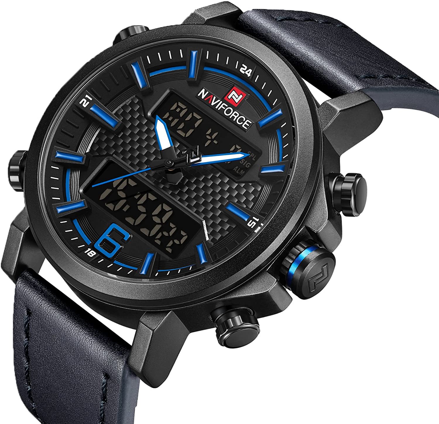 Mens Digital Analog Watches Waterproof Sport Leather Band  