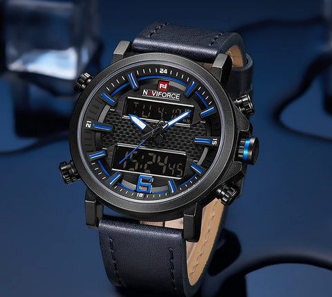 Image of Mens Digital Analog Watches Waterproof Sport Leather Band  