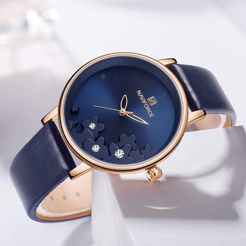 Image of Analog Luxury Genuine Leather Watches for Women with Diamond Waterproof  
