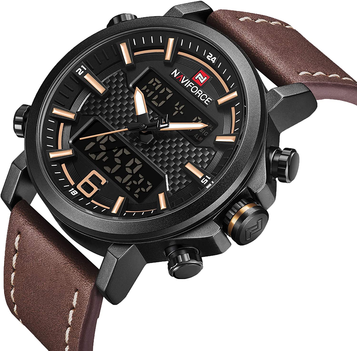 Mens Digital Analog Watches Waterproof Sport Leather Band  