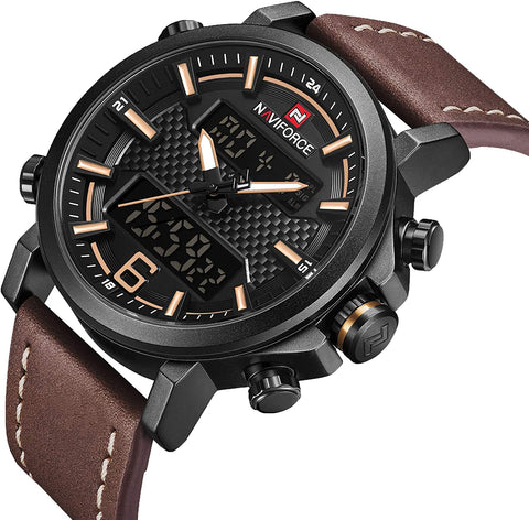 Image of Mens Digital Analog Watches Waterproof Sport Leather Band  