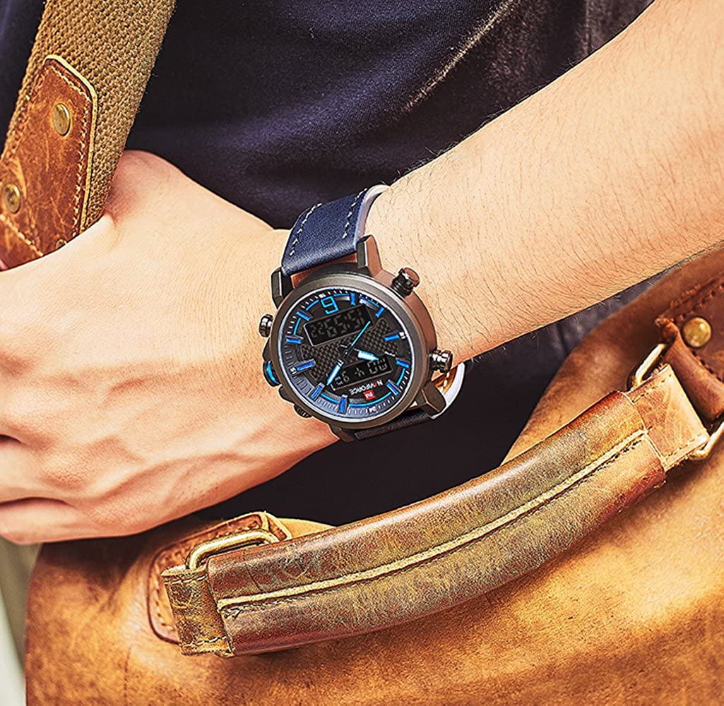 Mens Digital Analog Watches Waterproof Sport Leather Band  